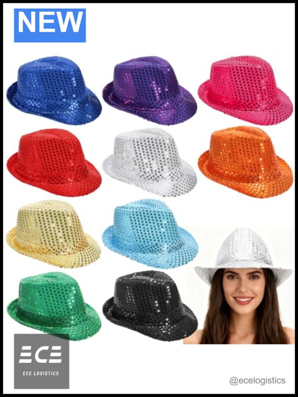 Sequin Fedora Hats 10 Pack Polyester Party Costume Headwear One Size